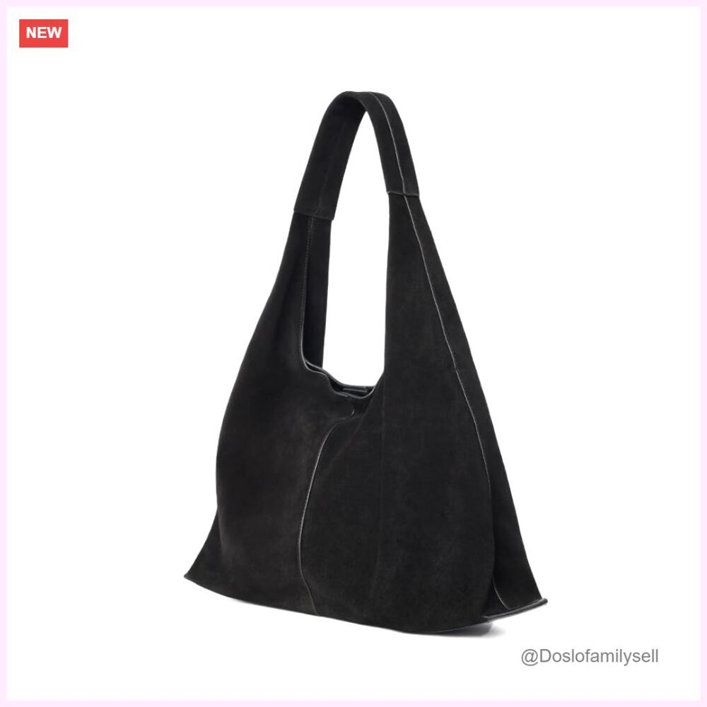 Genuine Suede Leather Hobo Bag Slouchy Oversized Crescent Shoulder Tote Purse - Picture 1 of 7